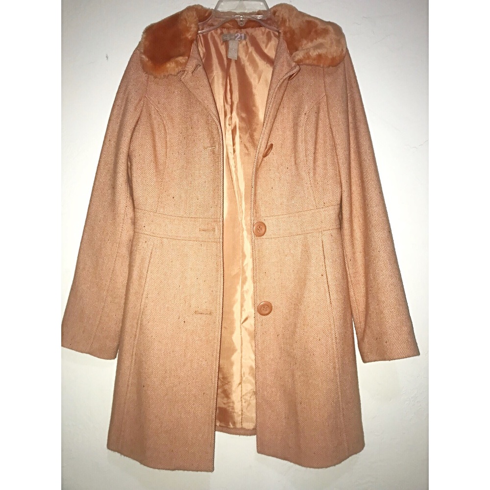 Orange faux fur collar pea coat
